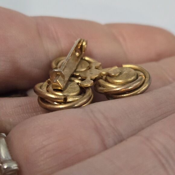 Antique Gold Filled Twist Love Knot Three Greeb Rhinestones C Clasp Brooch Pin - Picture 3 of 5